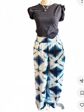 FP Movement by Free People Blue & White Tie-Dye Wide-Leg Jumpsuit Pants